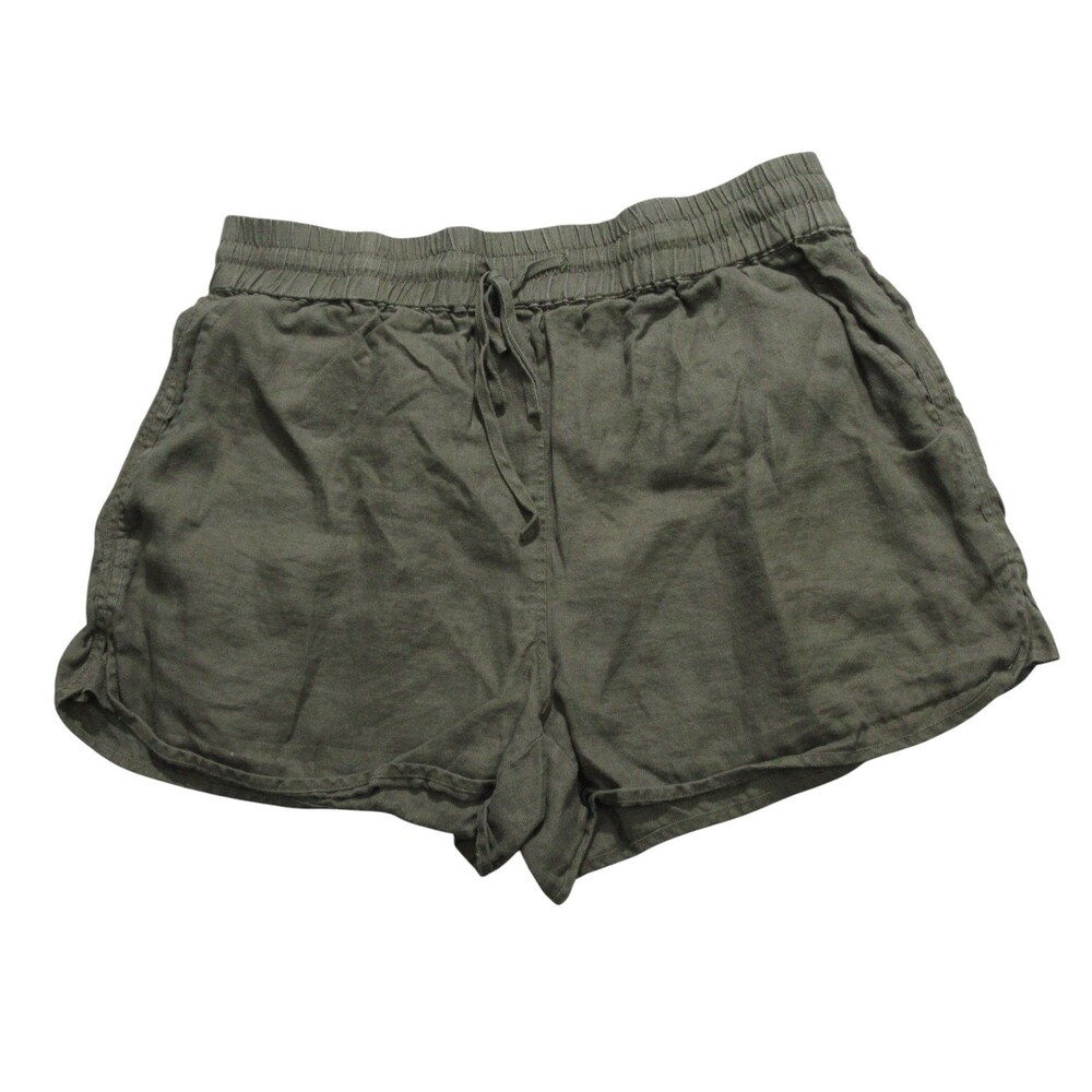 Cremeux‎ Womens Shorts M Olive Green Stretch Linen Drawstring Elastic